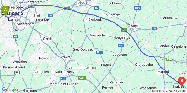 Map: Brussels Midi Train Station to Latinne