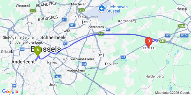 Map: Brussels Midi Train Station to Leefdaal