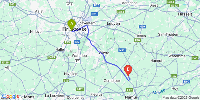 Map: Brussels Midi Train Station to Liernu