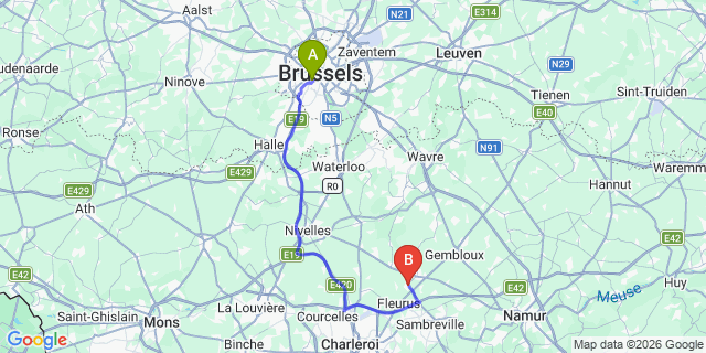 Map: Brussels Midi Train Station to Ligny