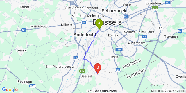 Map: Brussels Midi Train Station to Linkebeek