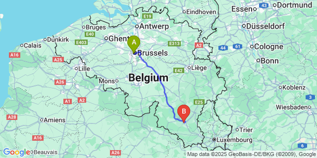 Map: Brussels Midi Train Station to Longlier