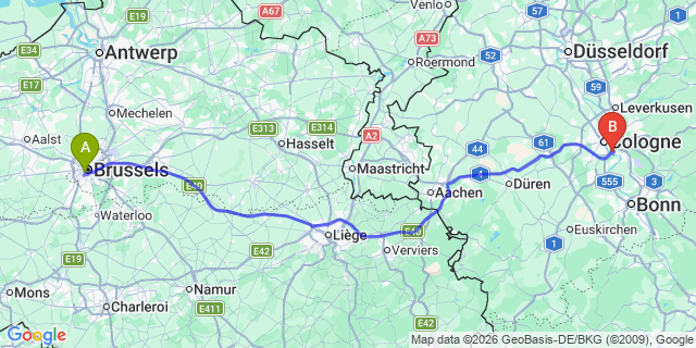 Map: Brussels Midi Train Station to Losser