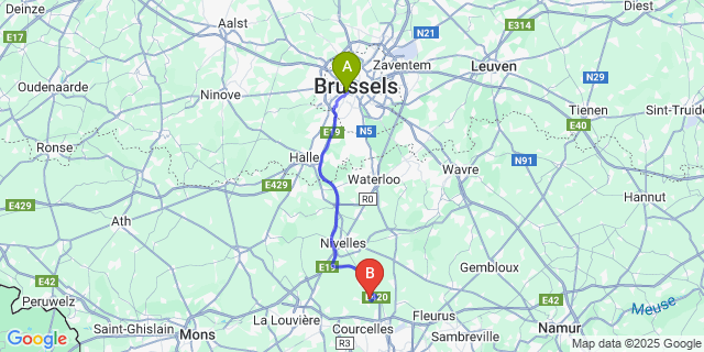 Map: Brussels Midi Train Station to Luttre