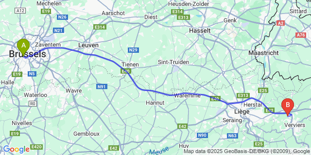 Map: Brussels Midi Train Station to Manaihant