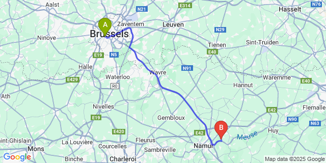 Map: Brussels Midi Train Station to Marche-Les-Dames