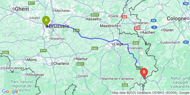 Map: Brussels Midi Train Station to Maspelt