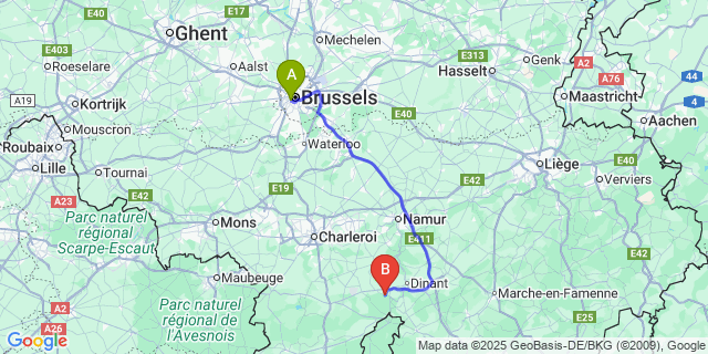 Map: Brussels Midi Train Station to Maurenne