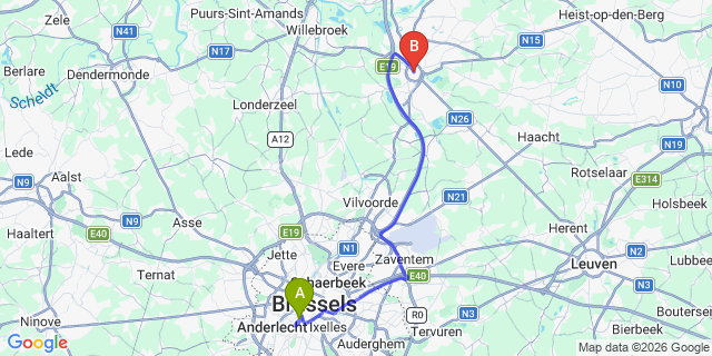 Map: Brussels Midi Train Station to Mechelen