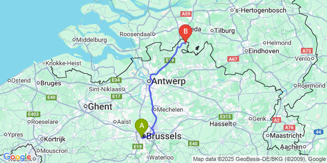 Map: Brussels Midi Train Station to Meerle