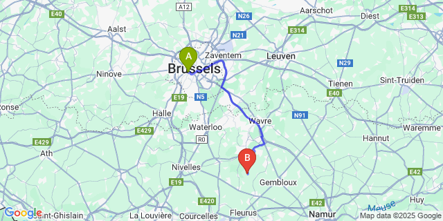 Map: Brussels Midi Train Station to Mellery