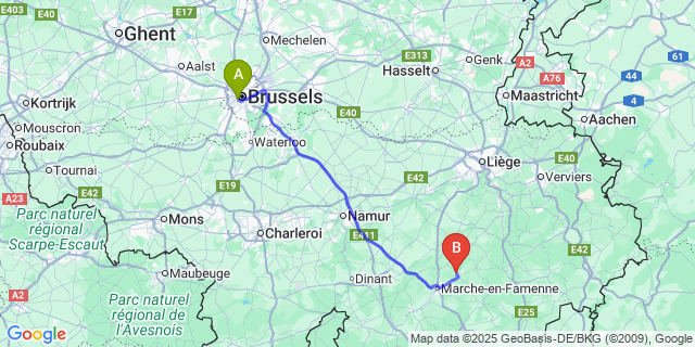 Map: Brussels Midi Train Station to Melreux