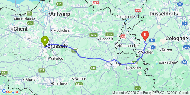 Map: Brussels Midi Train Station to Meppel