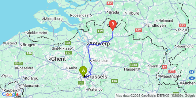 Map: Brussels Midi Train Station to Merksplas