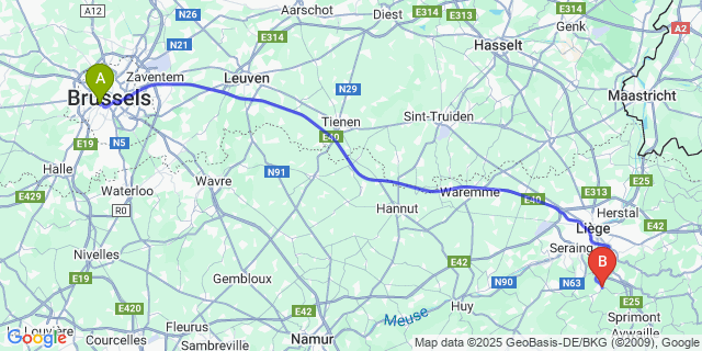 Map: Brussels Midi Train Station to Mery