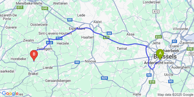 Map: Brussels Midi Train Station to Michelbeke