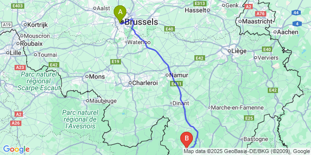 Map: Brussels Midi Train Station to Naomé