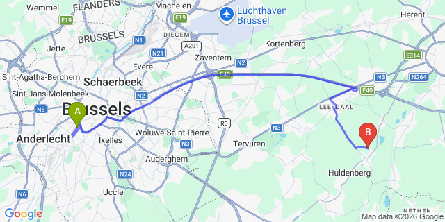 Map: Brussels Midi Train Station to Neerijse