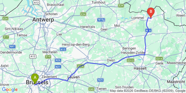 Map: Brussels Midi Train Station to Neerpelt