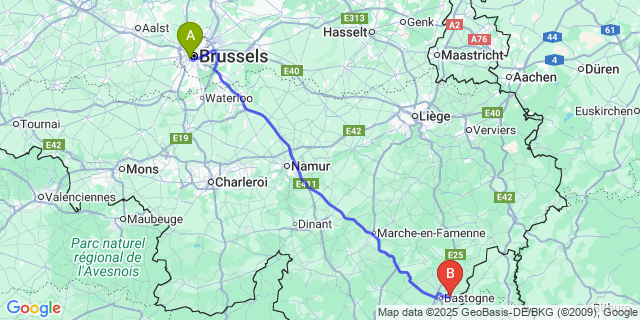 Map: Brussels Midi Train Station to Neffe