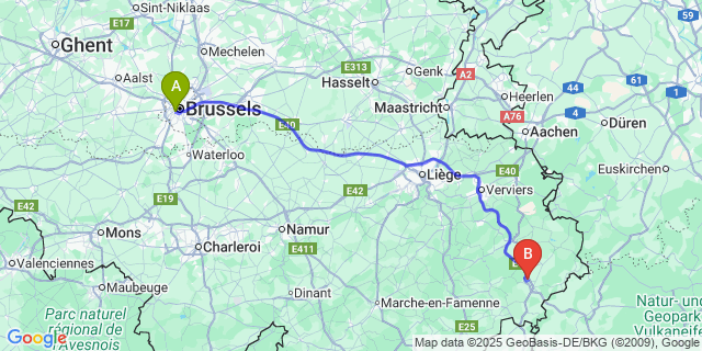 Map: Brussels Midi Train Station to Nieder-Emmels
