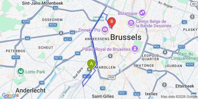 Map: Brussels Midi Train Station to Novotel Brussels City Centre
