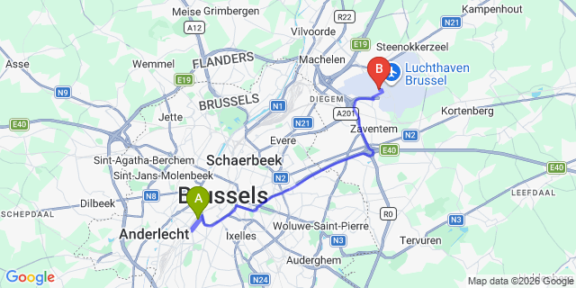 Map: Brussels Midi Train Station to Oegstgeest