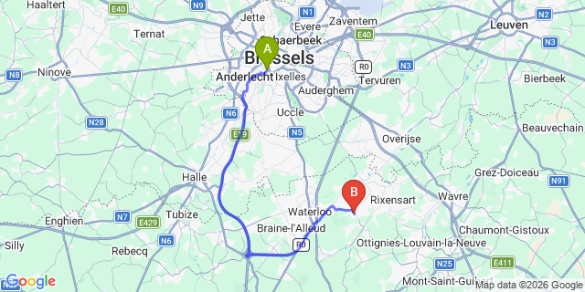 Map: Brussels Midi Train Station to Ohain