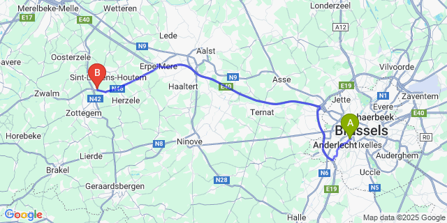 Map: Brussels Midi Train Station to Oombergen
