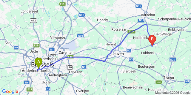 Map: Brussels Midi Train Station to Oosterhout