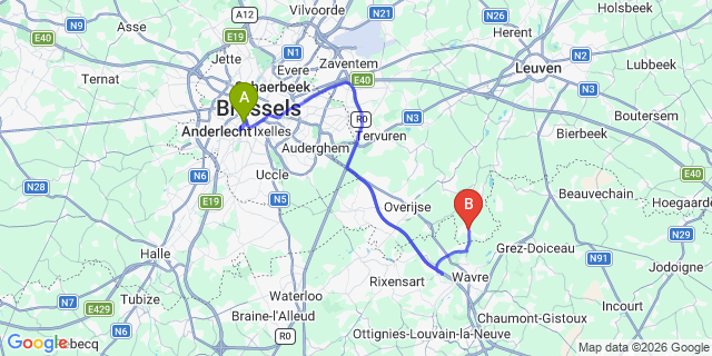 Map: Brussels Midi Train Station to Ottenburg