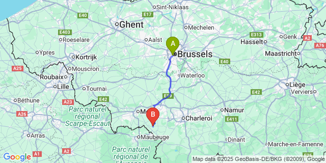 Map: Brussels Midi Train Station to Peissant