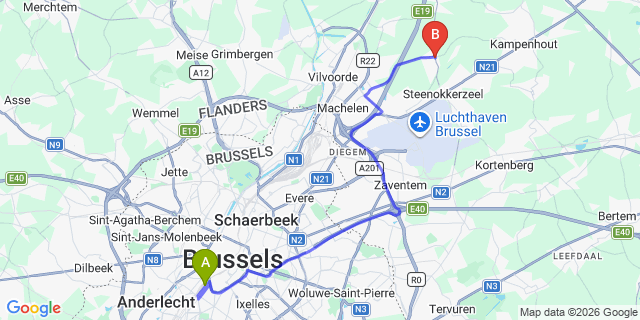 Map: Brussels Midi Train Station to Perk