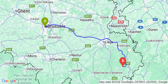 Map: Brussels Midi Train Station to Petit-Thier