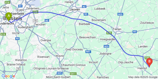 Map: Brussels Midi Train Station to Poucet
