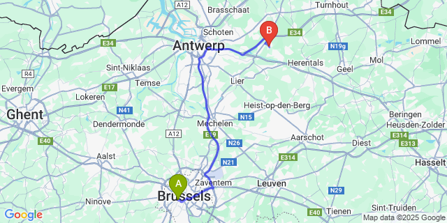 Map: Brussels Midi Train Station to Pulderbos