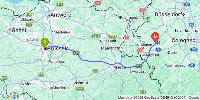 Map: Brussels Midi Train Station to Raalte
