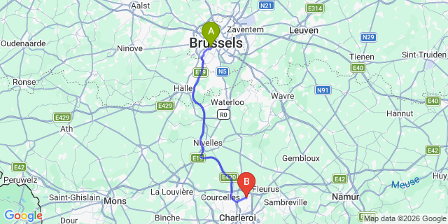 Map: Brussels Midi Train Station to Ransart