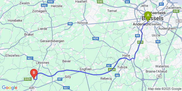 Map: Brussels Midi Train Station to Rebaix
