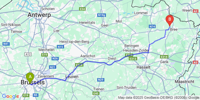 Map: Brussels Midi Train Station to Reppel