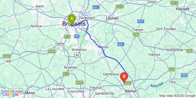 Map: Brussels Midi Train Station to Rhisnes