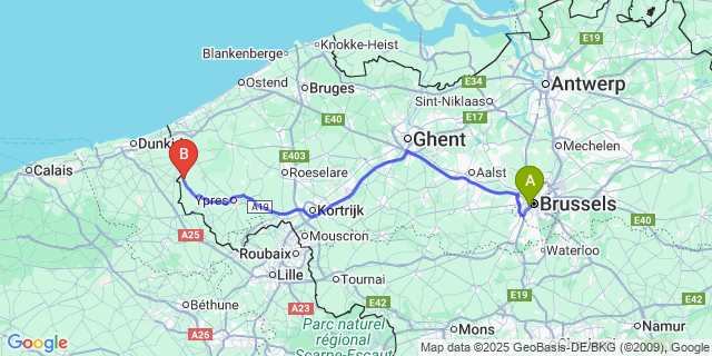 Map: Brussels Midi Train Station to Roesbrugge-Haringe