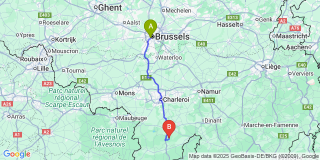 Map: Brussels Midi Train Station to Roly