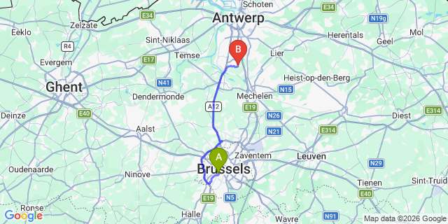 Map: Brussels Midi Train Station to Rumst
