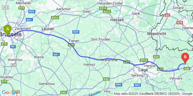 Map: Brussels Midi Train Station to Ruyff