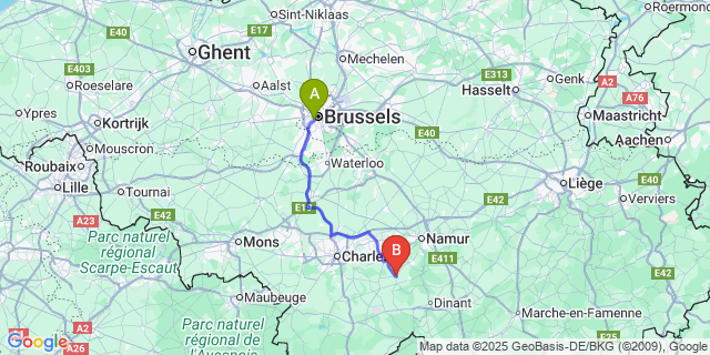 Map: Brussels Midi Train Station to Saint-Gérard