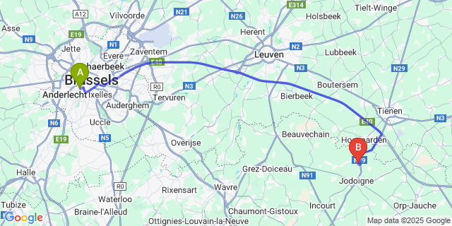 Map: Brussels Midi Train Station to Sainte-Marie-Geest