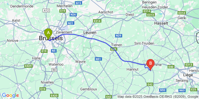 Map: Brussels Midi Train Station to Saives