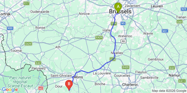 Map: Brussels Midi Train Station to Sars-la-Bruyere
