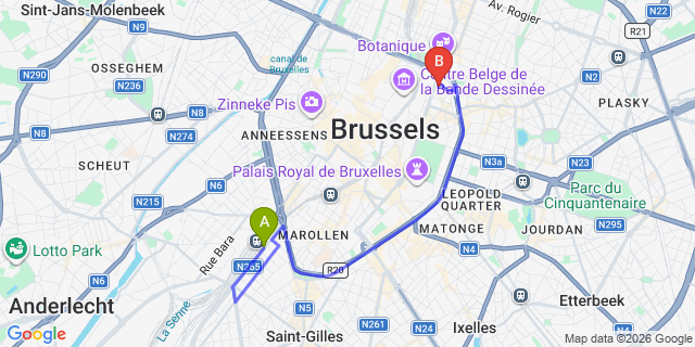 Map: Brussels Midi Train Station to Sasha-Royale, Brussels